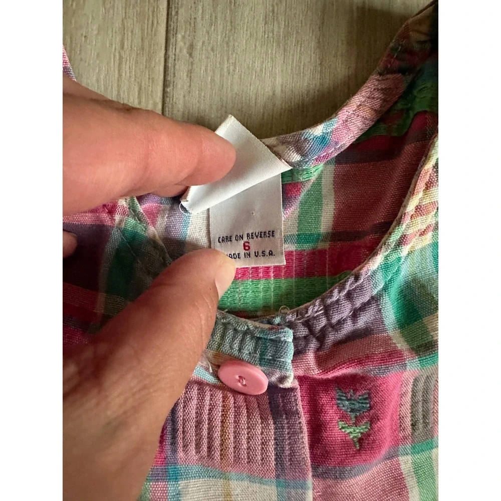 FLAWS Vintage Oshkosh Plaid Tartan Dress Girl 6 Girlhoodcore Cottagecore Floral